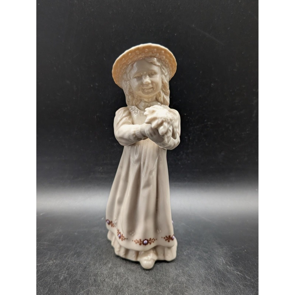 Lenox Porcelain Figurine Girl in Sun Hat with Flowers Cream Gold Purple Accent